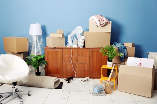 Moving van and boxes during removals in Hackney