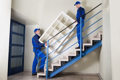 Office relocation equipment prepared for transport in Hackney