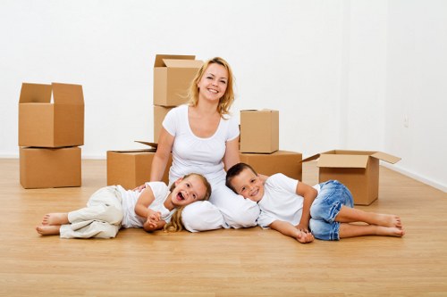 Packed moving boxes and furniture for a Hackney relocation